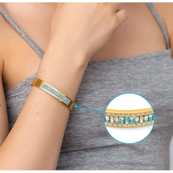 NEW 14K Gold Cuff Bracelet Blue Beaded Womens Gift​ - Picture 4 of 5